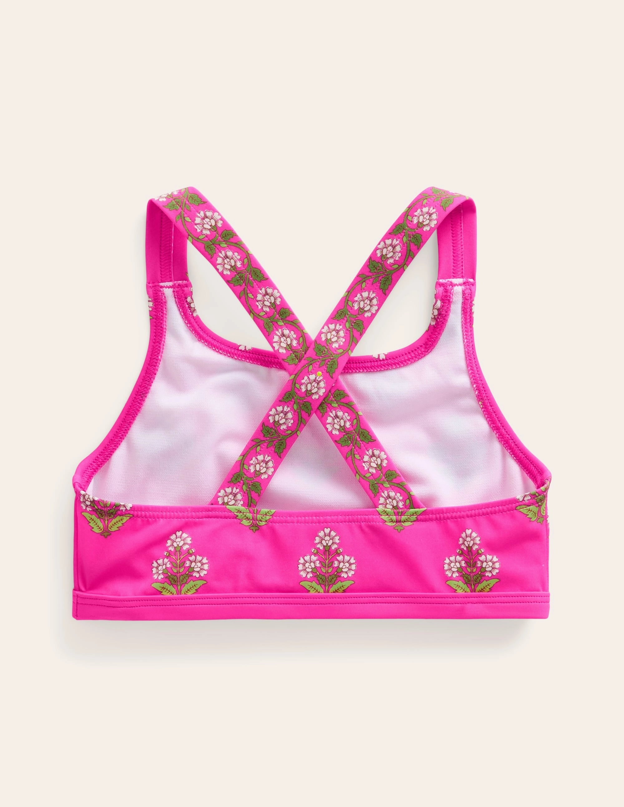 Cross Back Bikini Top-Pink Small Woodblock Quick Evaporate Tech Hidden Pocket