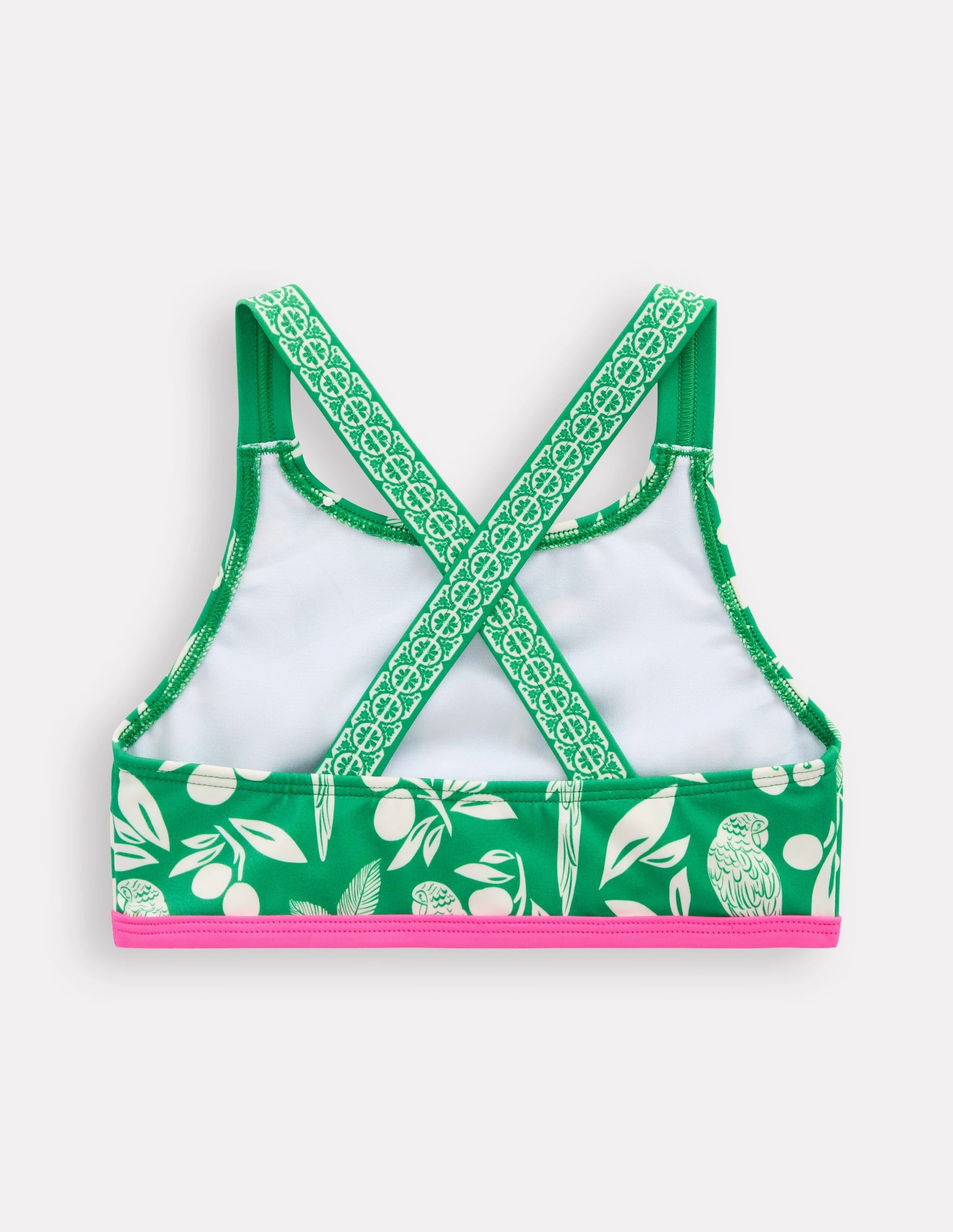 Cross-back Bikini Top-Rich Emerald Parrot Palm Seamless Bonding Technology Must-Have Item