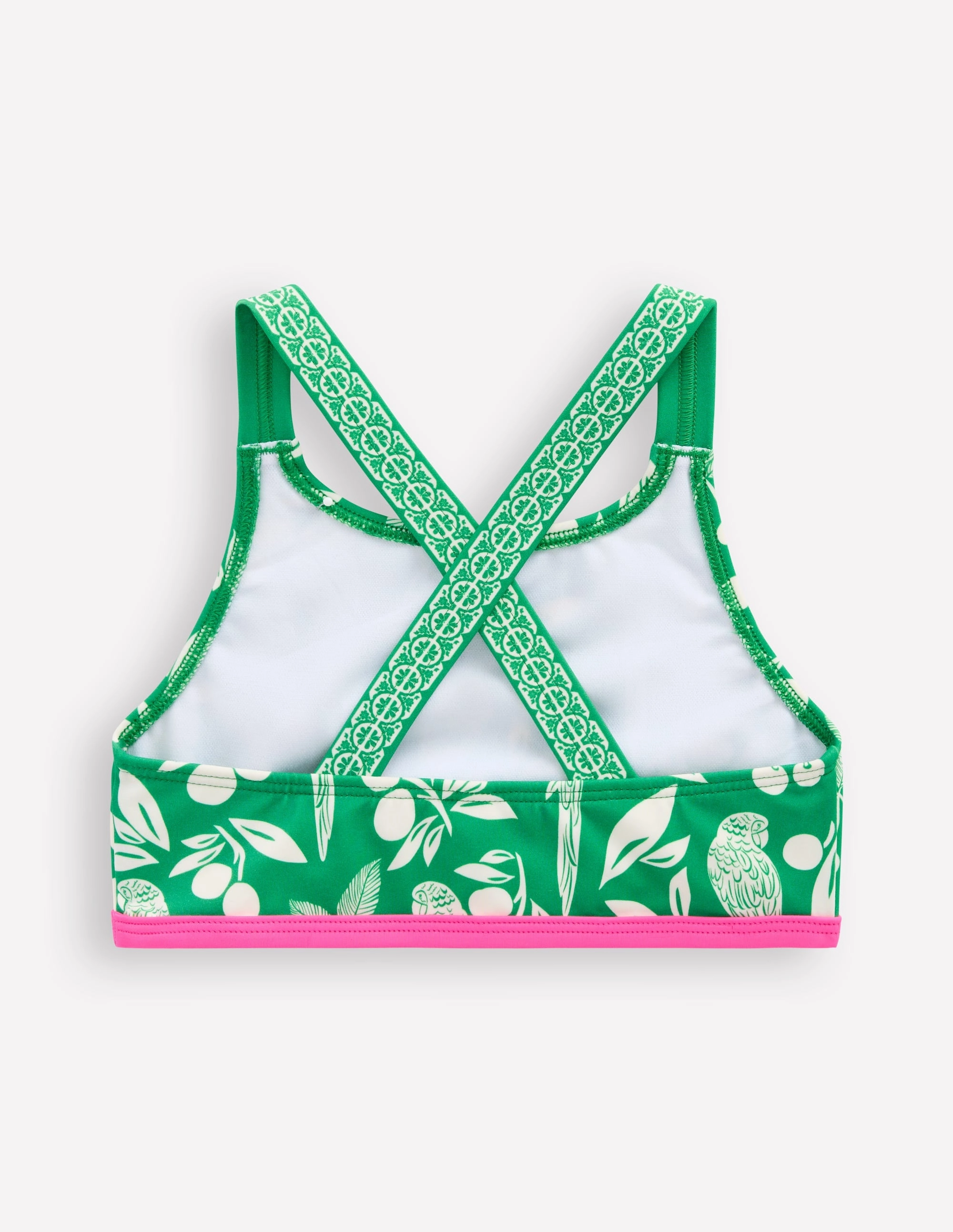 Seamless Design Poolside Leisure Cross-back Bikini Top-Rich Emerald Parrot Palm