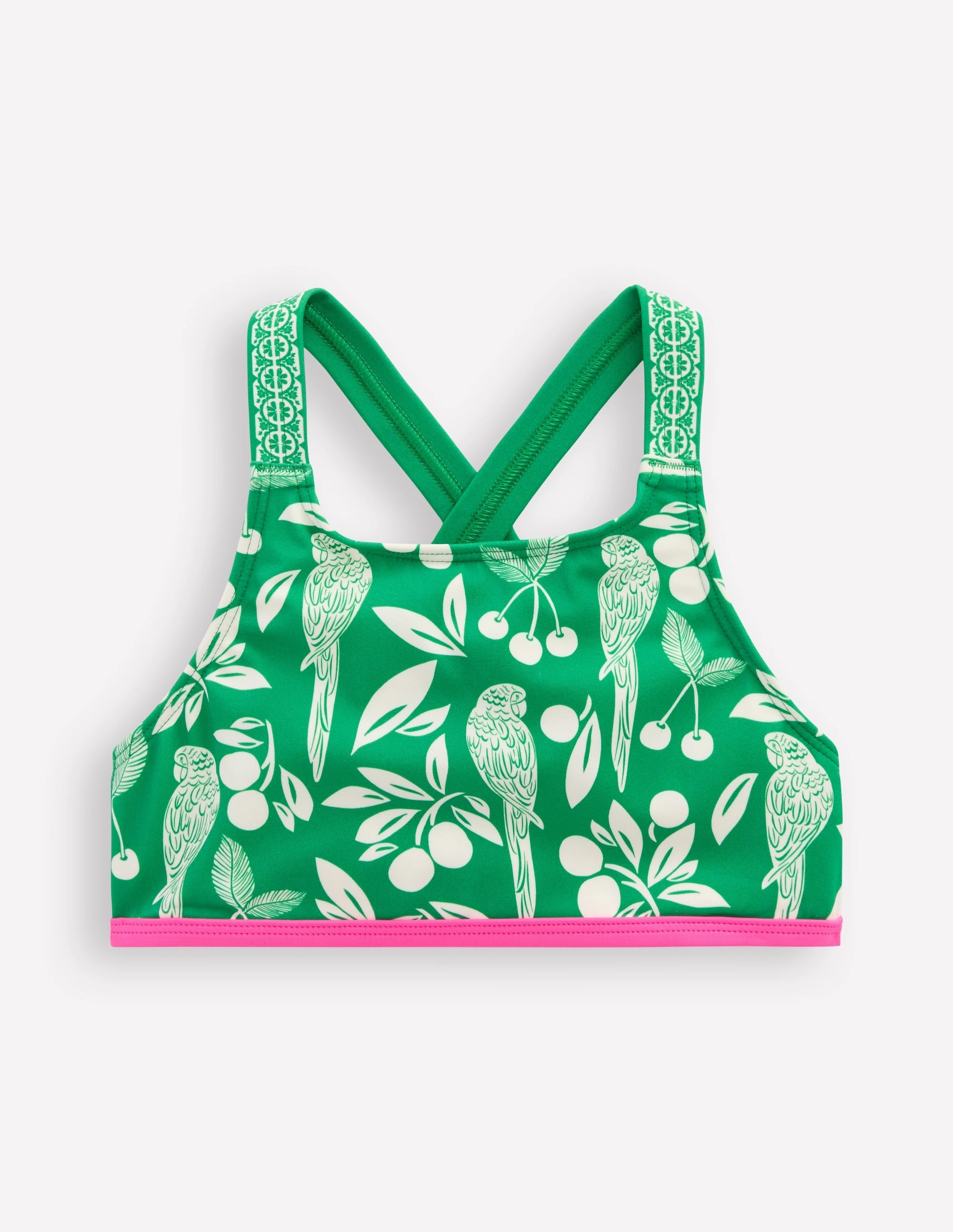 Torsion Control Padding Cross-back Bikini Top-Rich Emerald Parrot Palm