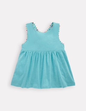 Smooth Stitching Cross-back Pom Vest-Caribbean Blue