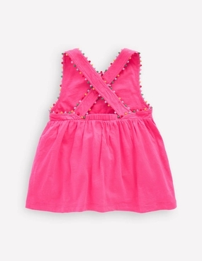DurableCollarStays Ribbed Hemline Cross-back Pom Vest-Flamingo Pink