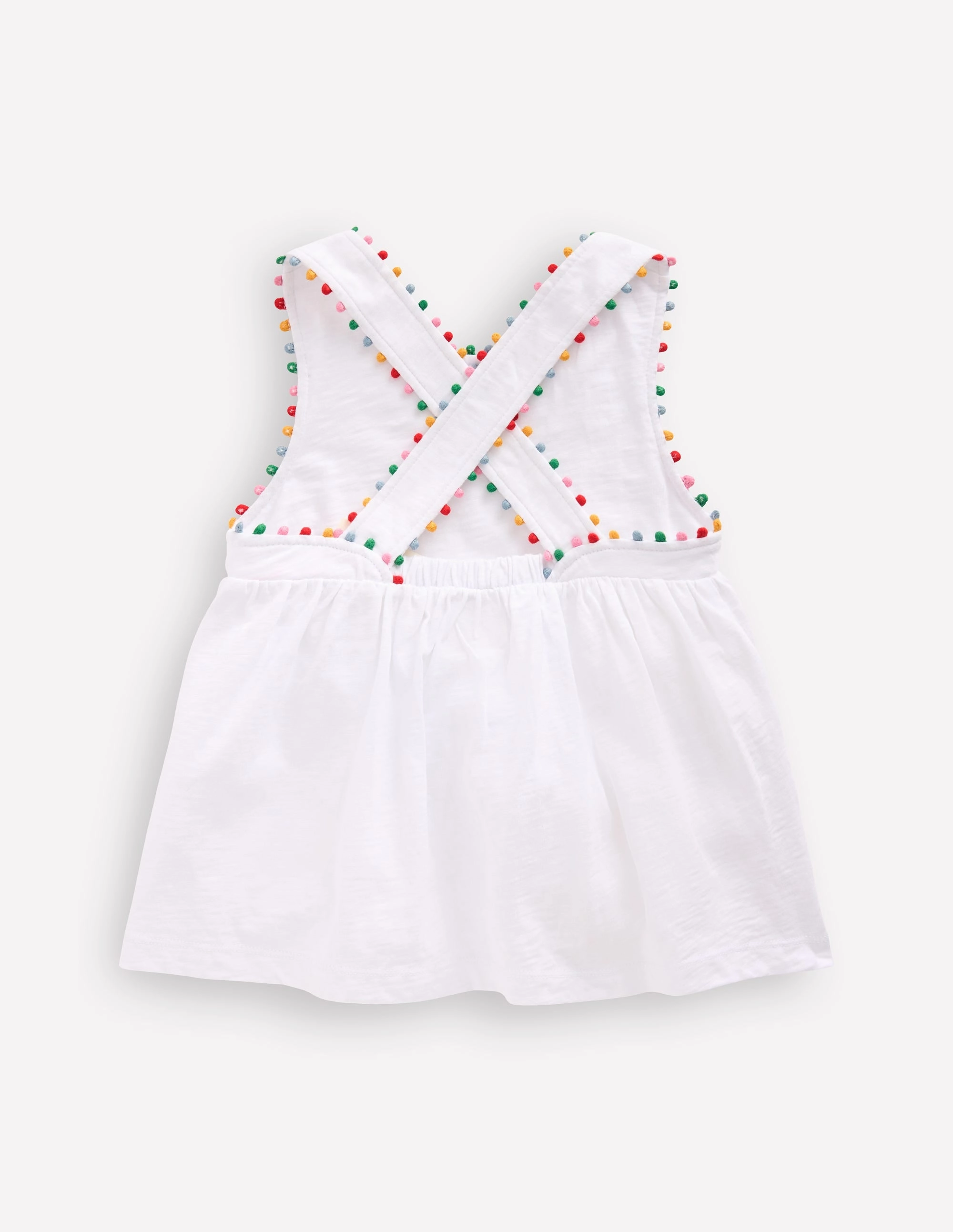 Cross-back Pom Vest-White StretchFit Design