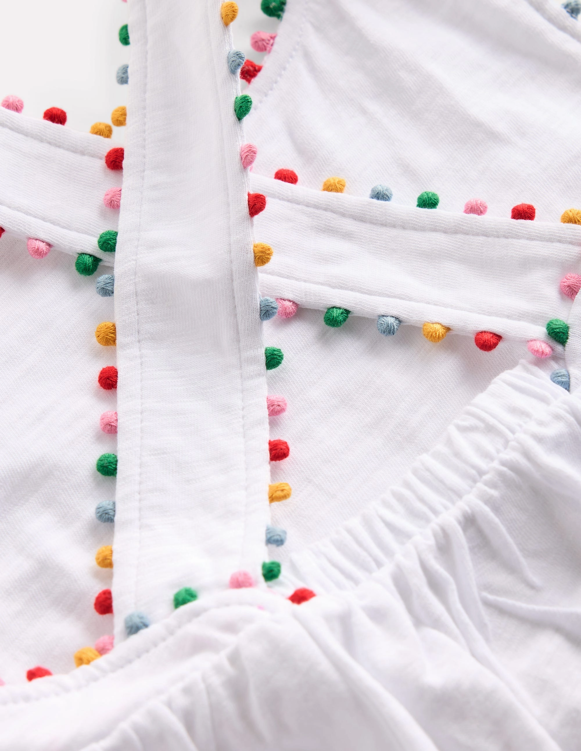 Cross-back Pom Vest-White Curved Hem Design ReinforcedEdges