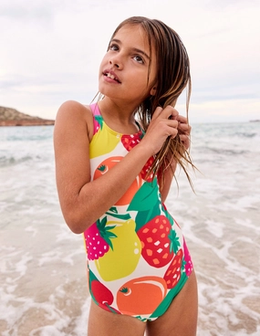 Reinforced Side Panels Sporty-Chic Cross-back Printed Swimsuit-Multi Giant Fruit