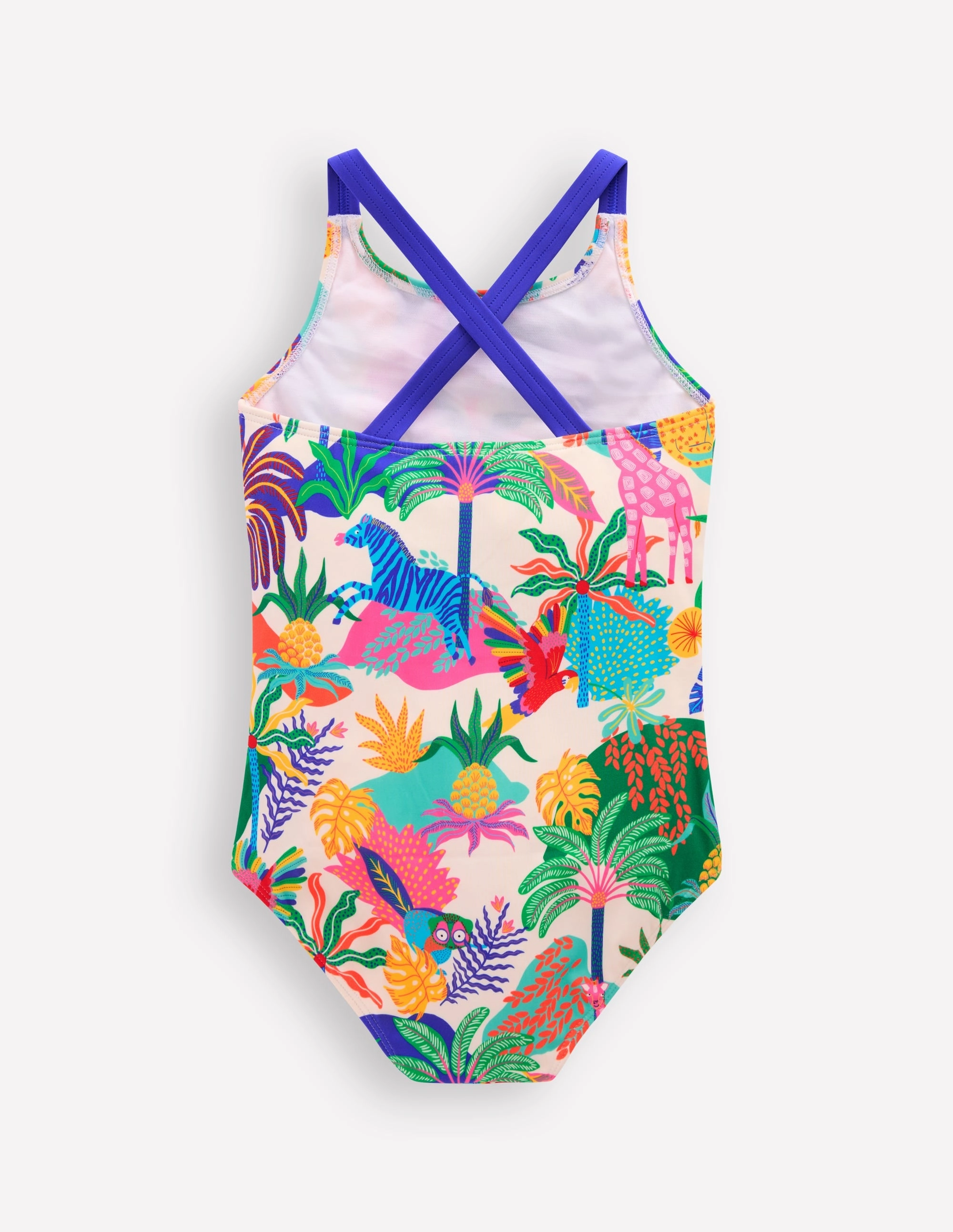 UV Reflective Trim Cross-back Printed Swimsuit-Soft Ivory Multi Jungle