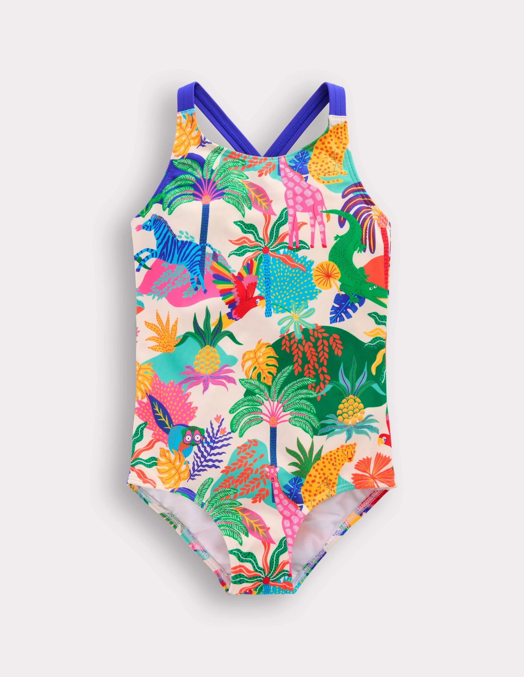 Cross-back Printed Swimsuit-Soft Ivory Multi Jungle Poolside Comfort
