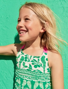 Relaxing Fashion Cross-back Tankini Top-Rich Emerald Parrot Palm