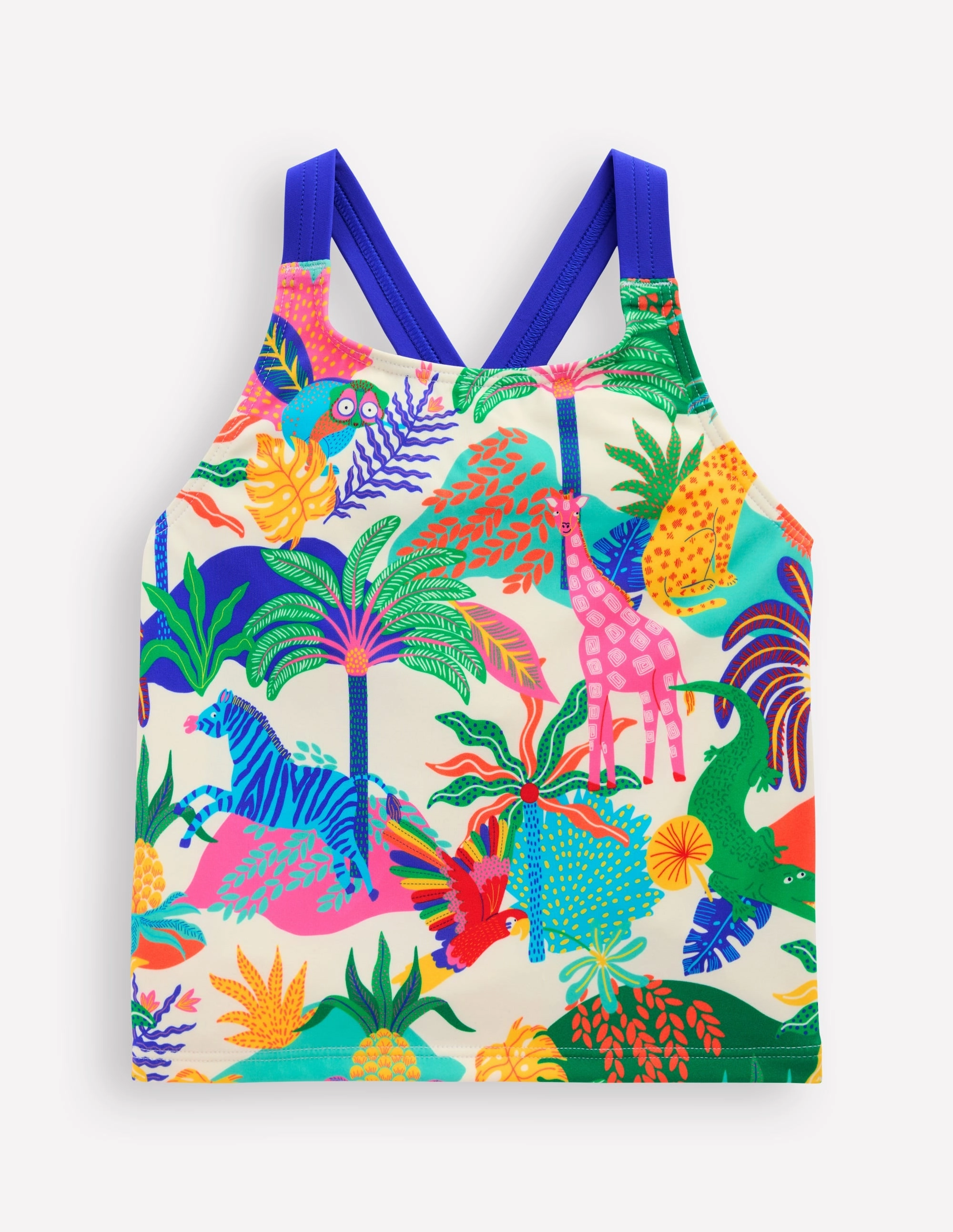 Sweat Wicking Technology Beach Life Cross-back Tankini Top-Soft Ivory Multi Jungle