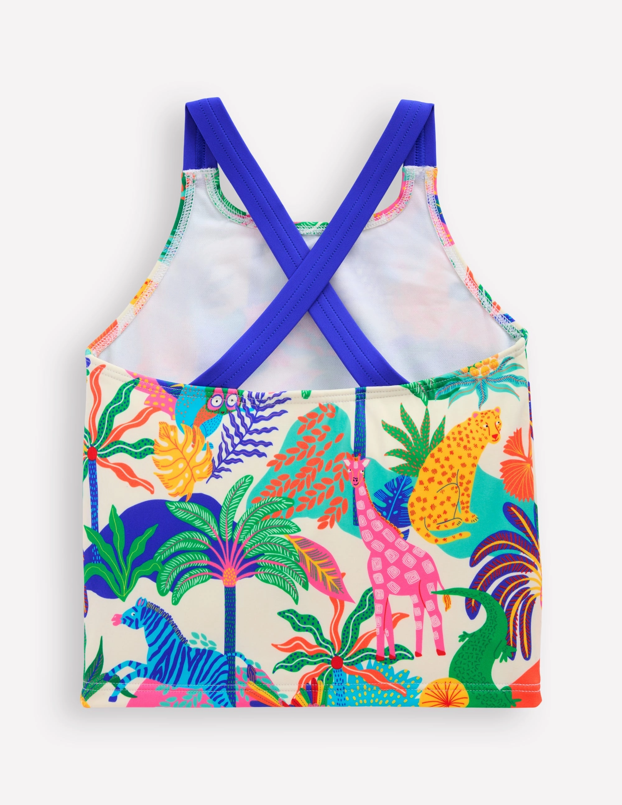 Double Layer Reinforcement Cross-back Tankini Top-Soft Ivory Multi Jungle