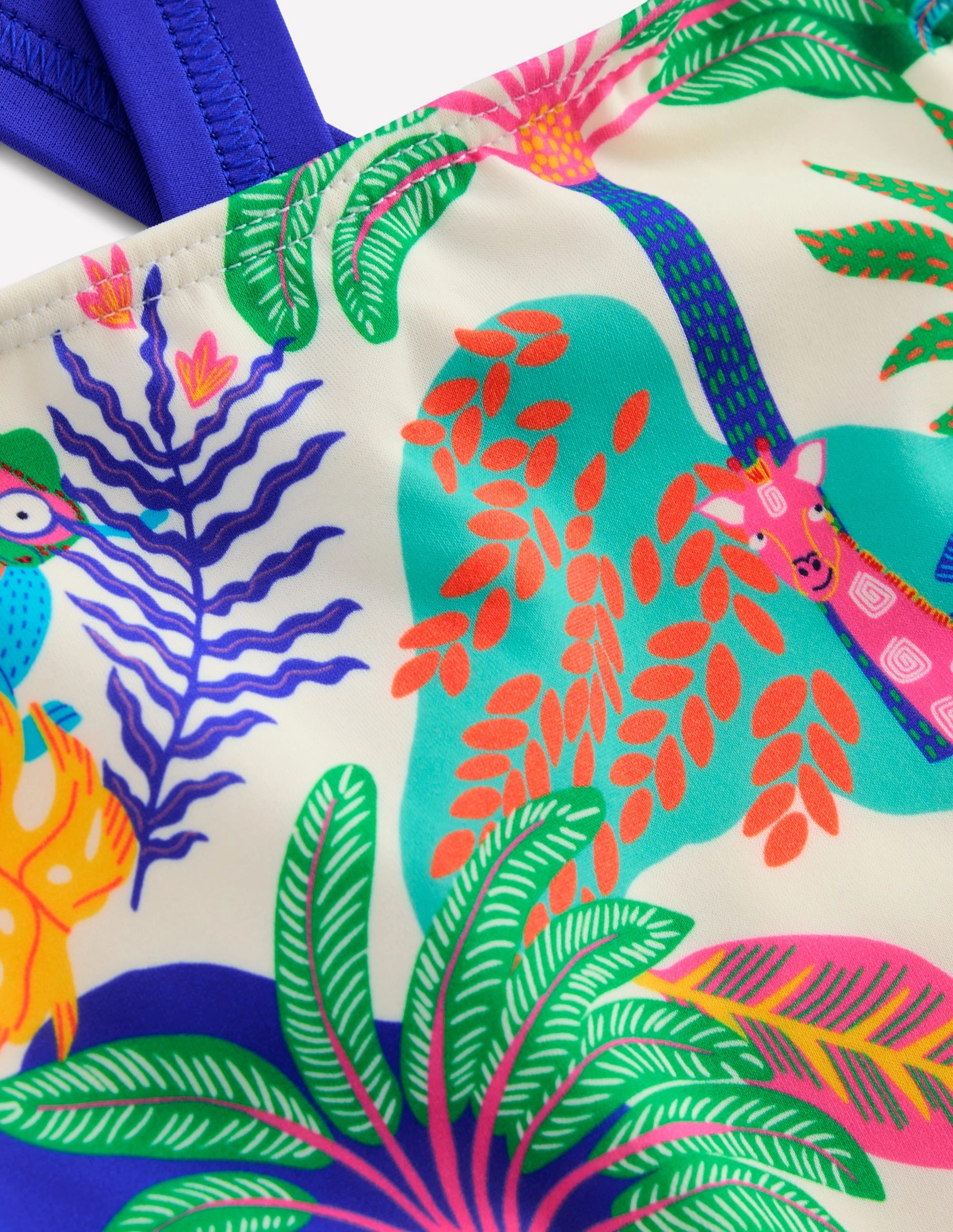 Cross-back Tankini Top-Soft Ivory Multi Jungle Fringe-Decor Silicone Grips