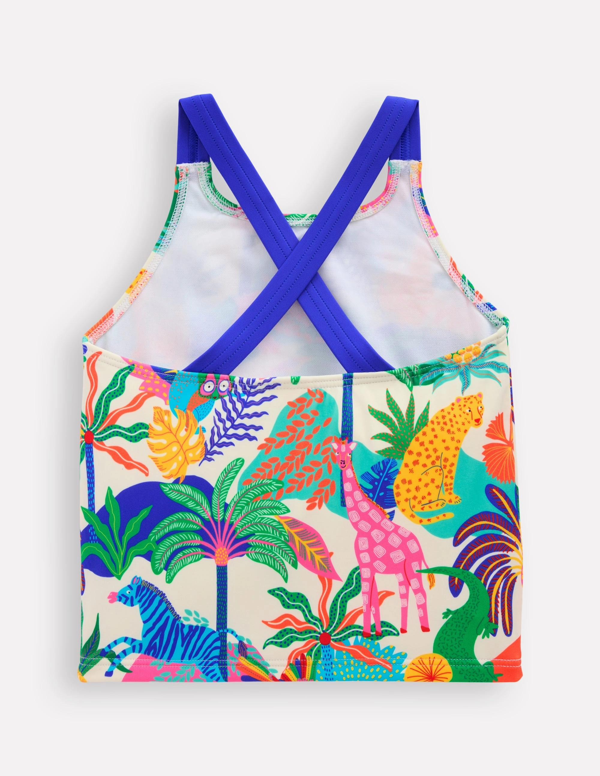 Cross-back Tankini Top-Soft Ivory Multi Jungle Non Slip Grip Features Soft-touch