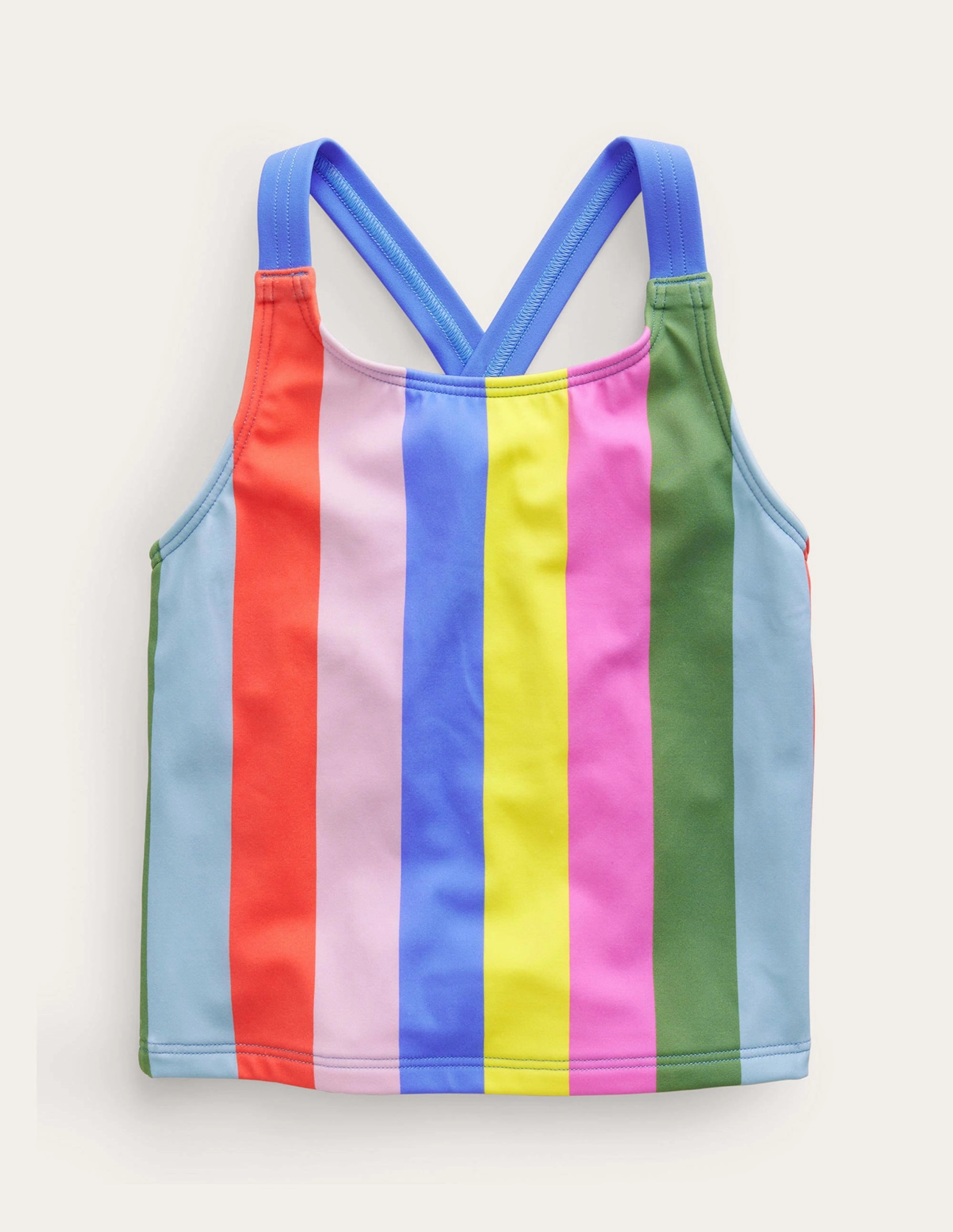 Plus Size Waterproof Lining Cross Back Tankini Top-Soft Multi Stripe