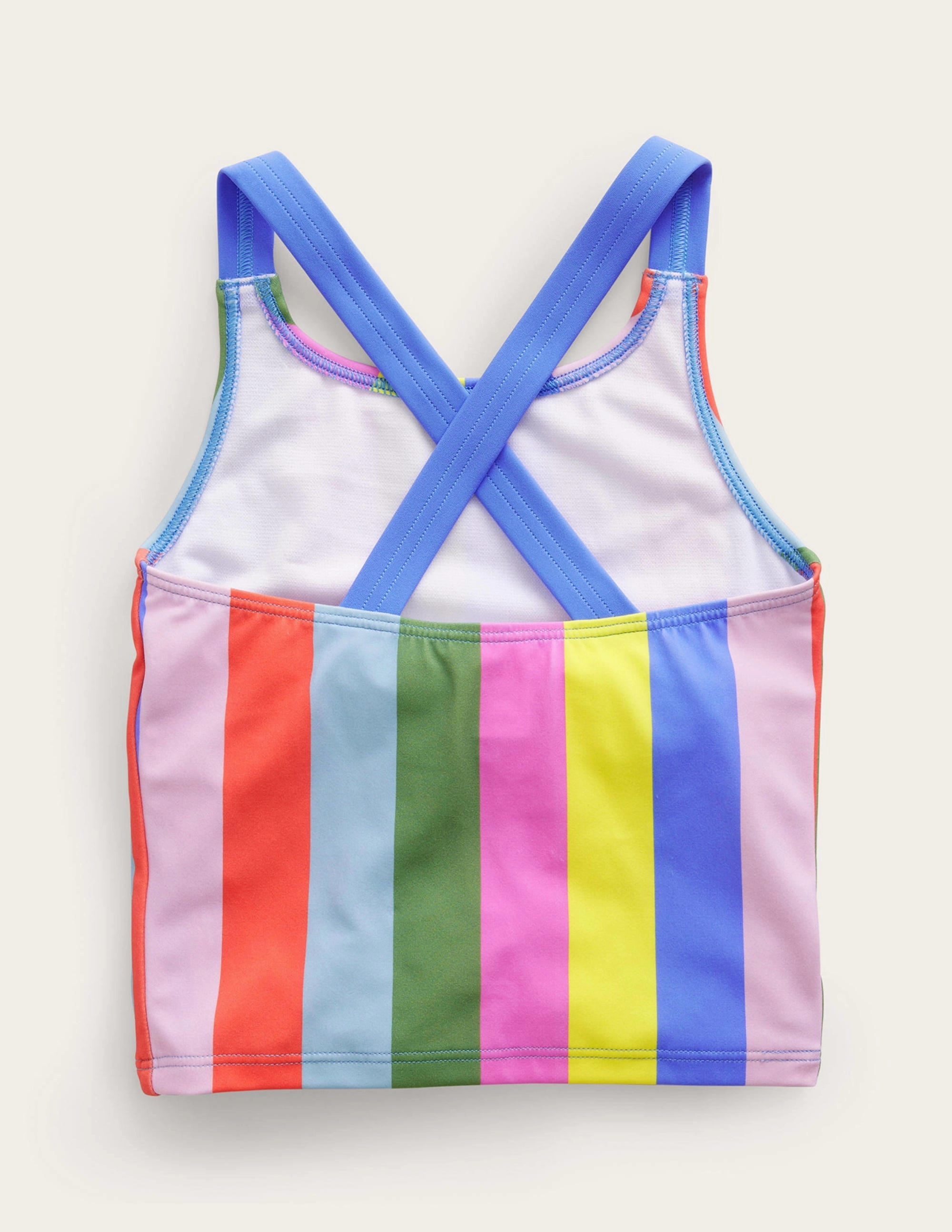 Versatile Style Odor Resistant Cross Back Tankini Top-Soft Multi Stripe