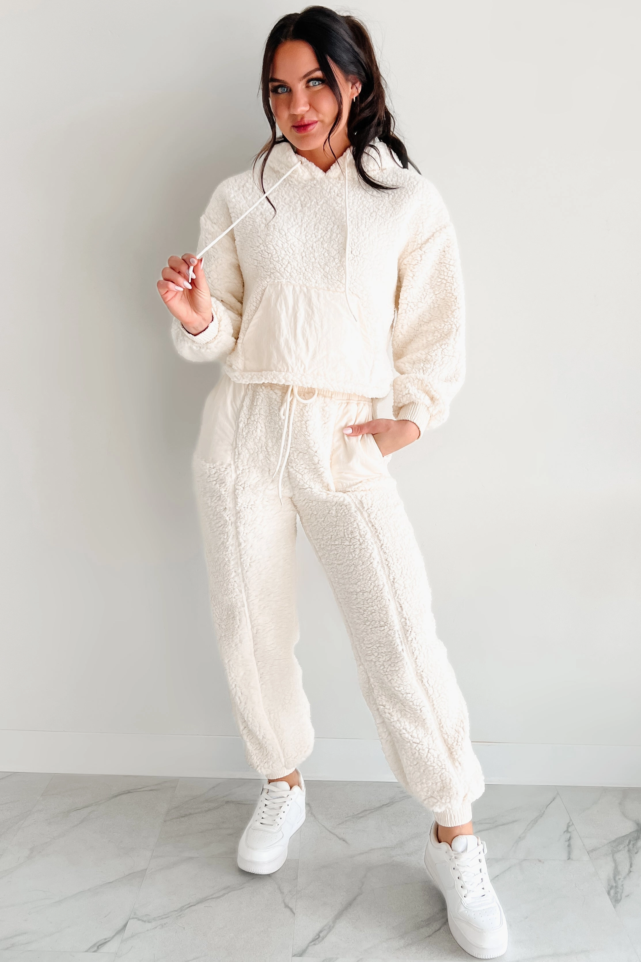 Cuddling Up Two Piece Fleece Lounge Set (Cream) pollen-resistant