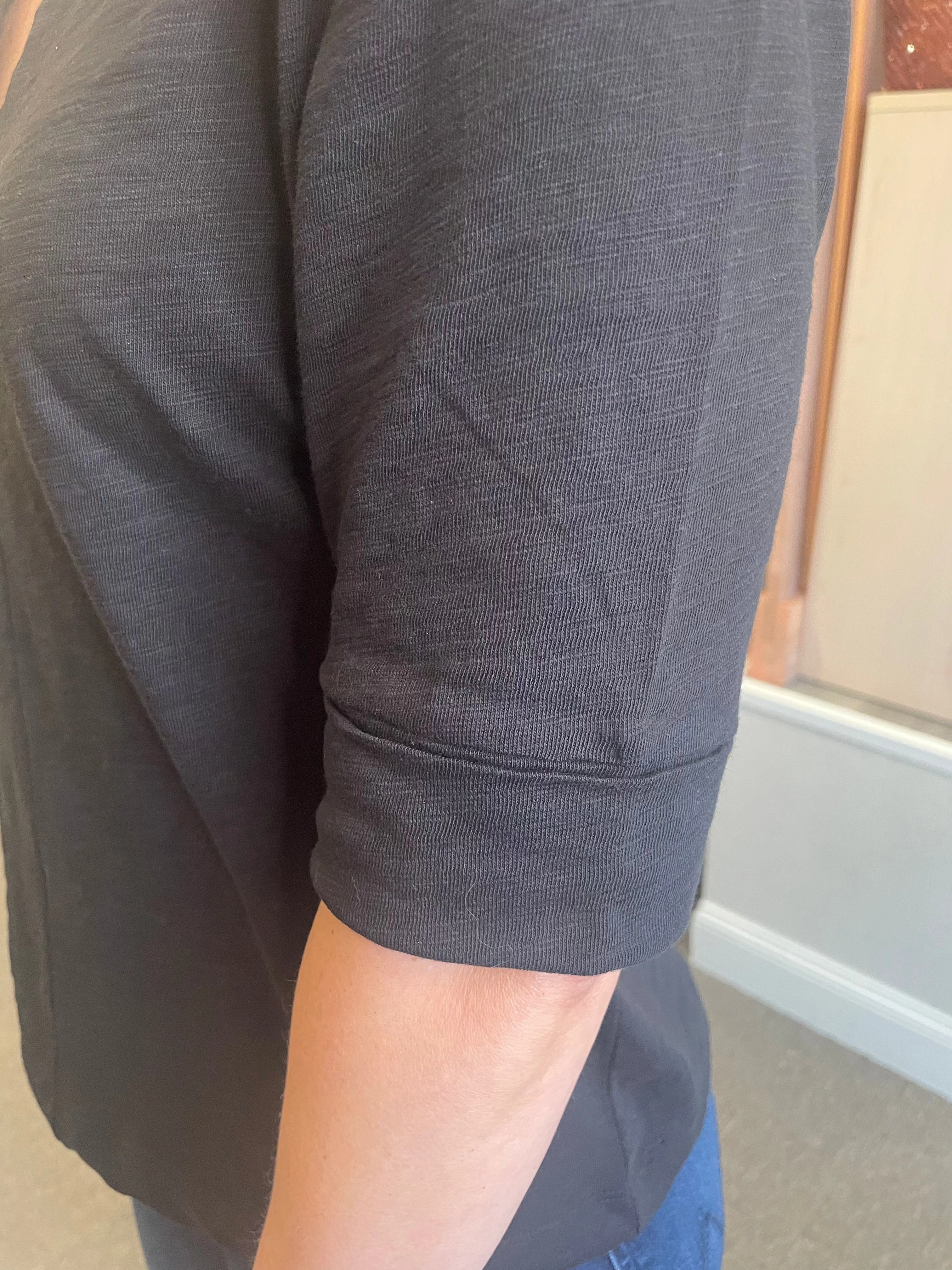 Cuffed Sleeve Split Neck Black Everyday Fashion