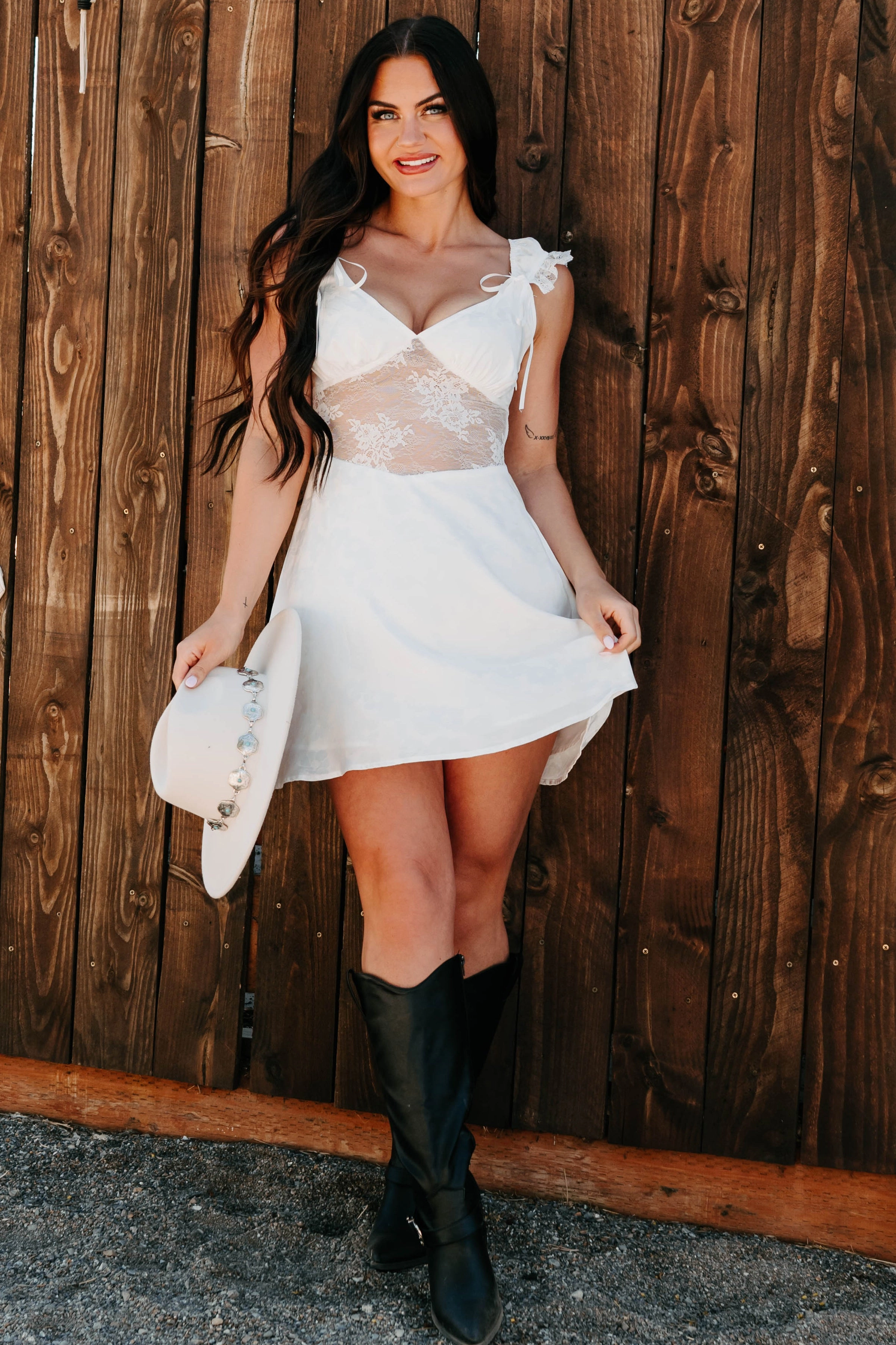 Fresh Stitch Moonlit Reverie Satin Jacquard Mini Dress (White)