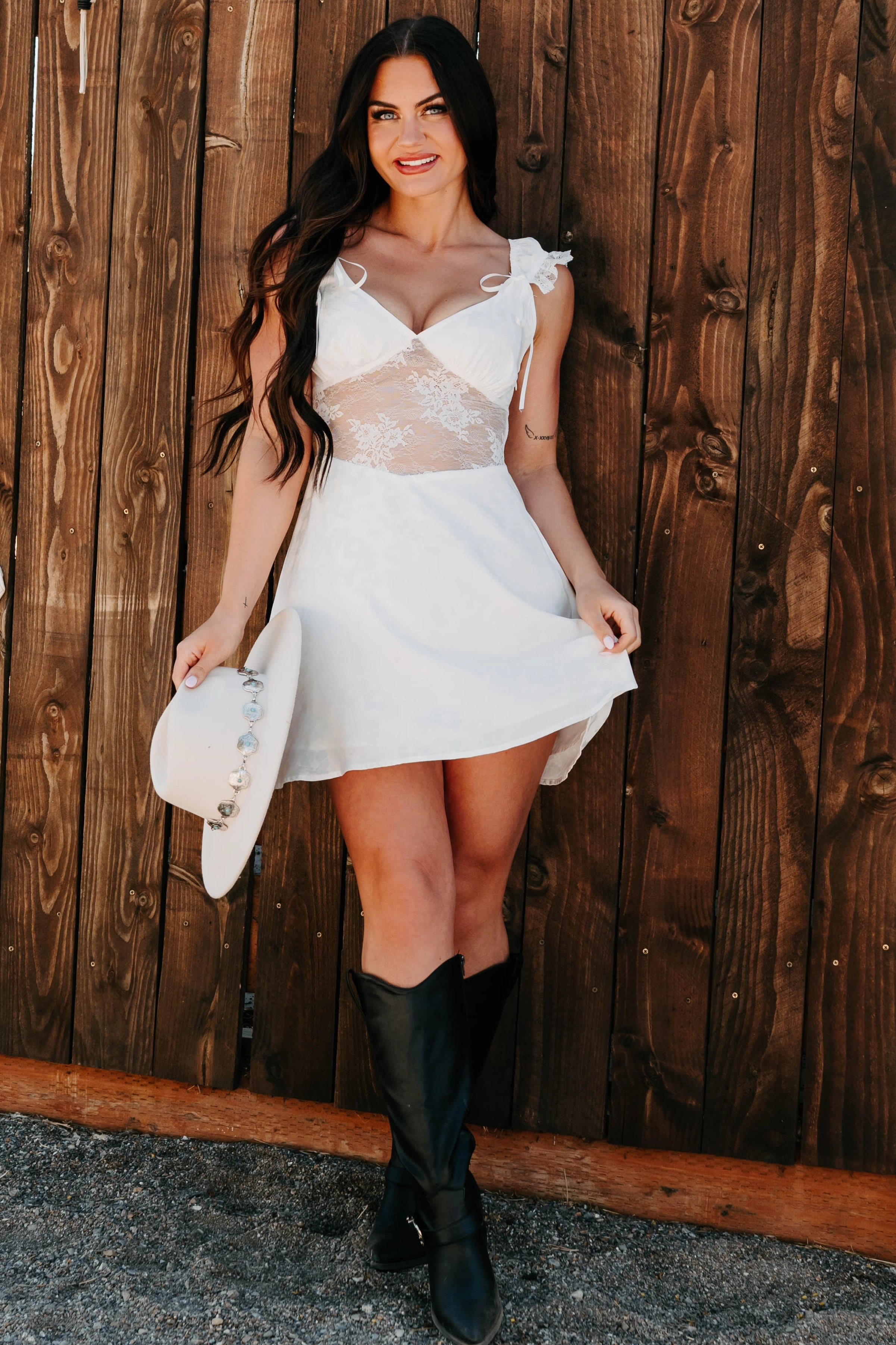 Moonlit Reverie Satin Jacquard Mini Dress (White) Simple Yet Elegant Flattering Fit for All