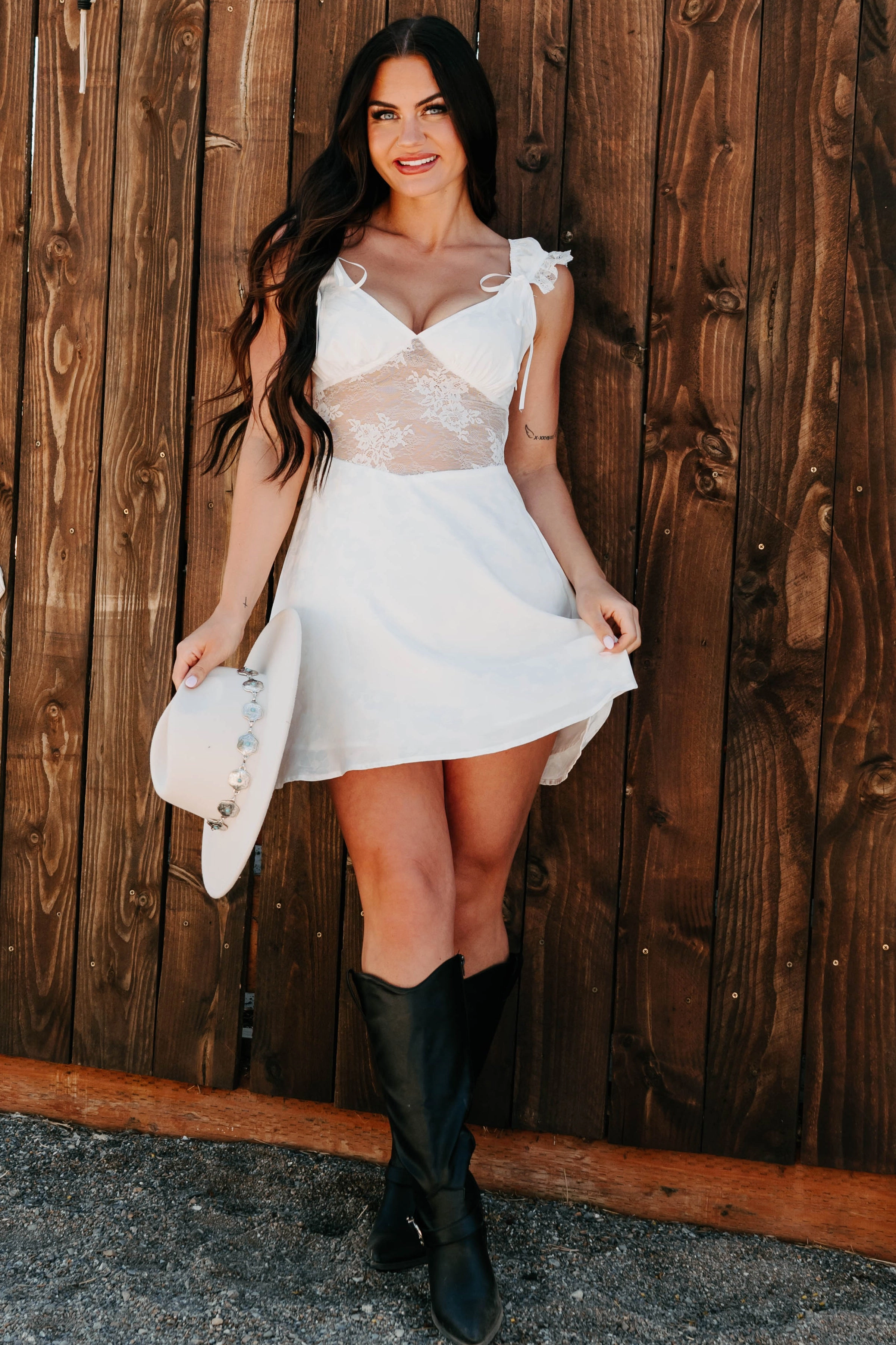 Moonlit Reverie Satin Jacquard Mini Dress (White) Elegant Simplicity Dainty Finish