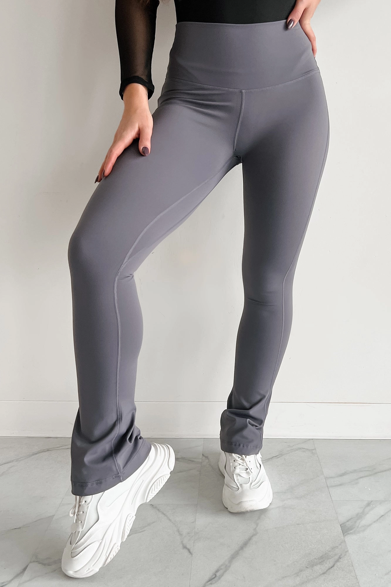 Curvy Confidence High Rise Flare Legging (Charcoal) clean energy Windresistant outer shell