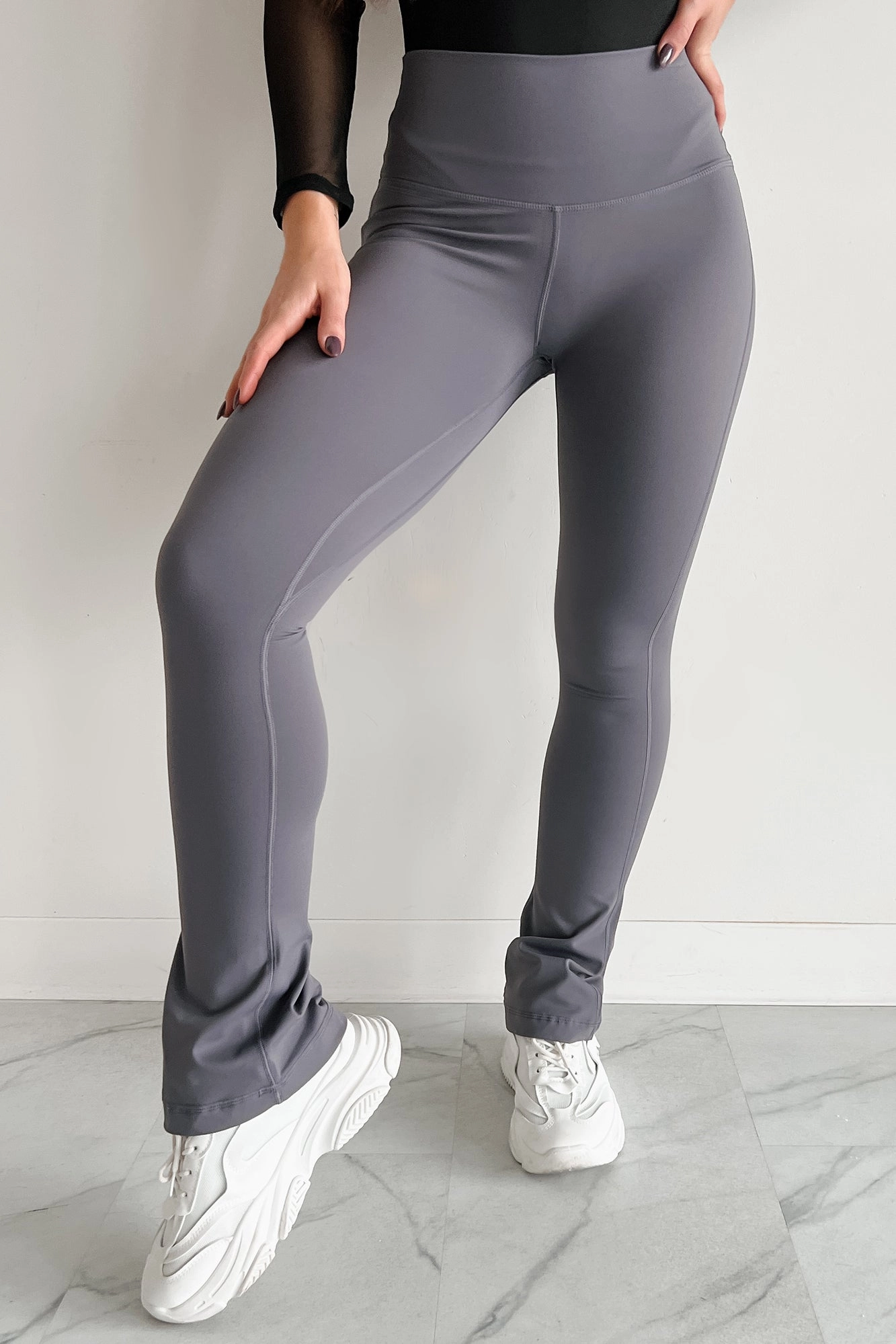 Curvy Confidence High Rise Flare Legging (Charcoal) HighRiseWaistband Modern Waist