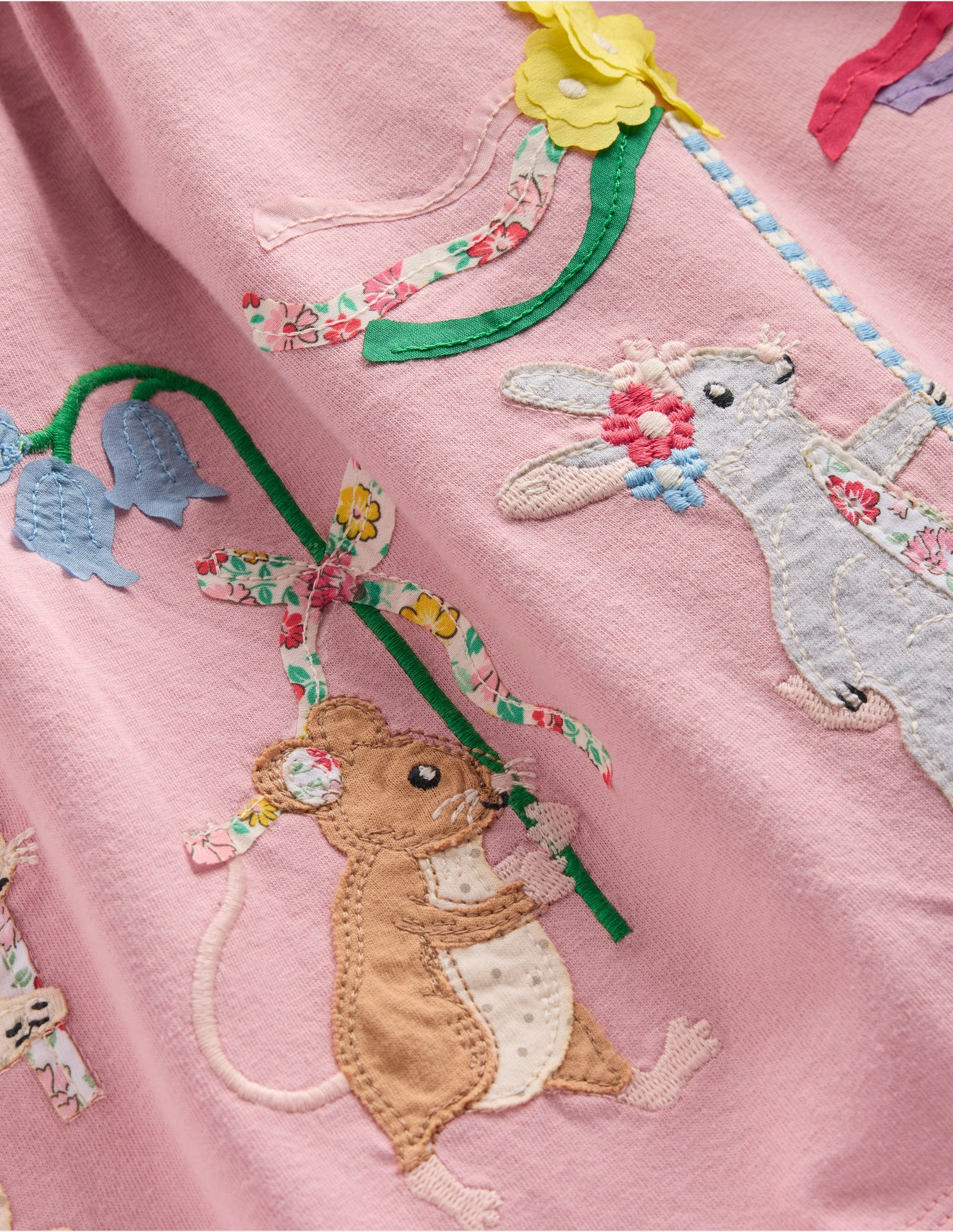 Clare Shirred Appliqu Dress-Vintage Pink May Day Animals Cozy Flex