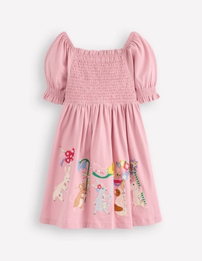 Breezy Comfort Sleek Draping Clare Shirred Appliqu Dress-Vintage Pink May Day Animals