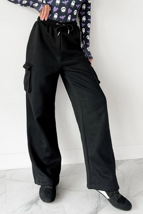 Daily Pause Wide Leg Cargo Sweatpants (Black) Timeless Style Active Layers