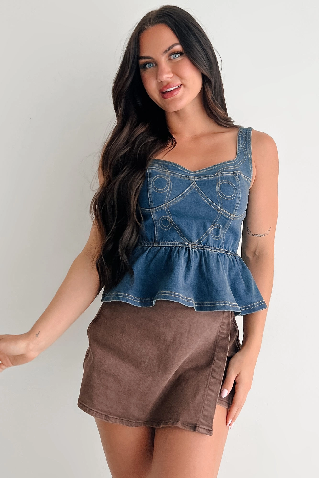 Dainty In Denim Peplum Tank Top (Medium Blue) Cozy Blouse