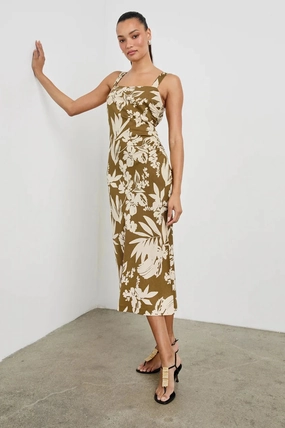Damaris Dress Olive Tropic Statement-Print Calm Fit