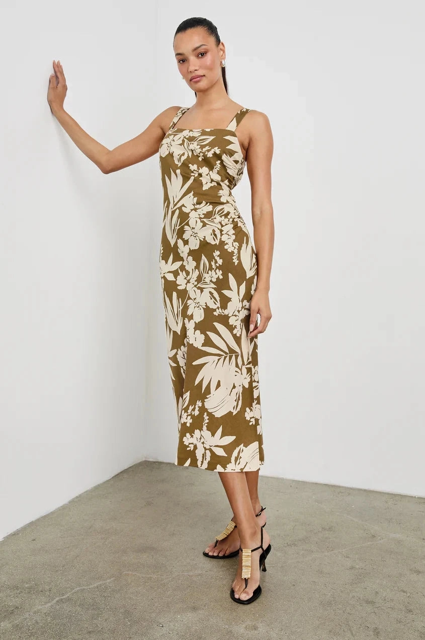 Damaris Dress Olive Tropic Statement-Print Calm Fit