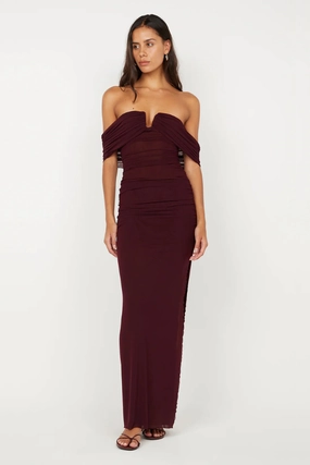 Poppy Gathered Maxi Dress Plum Fresh Appeal Anti-Static-Finish