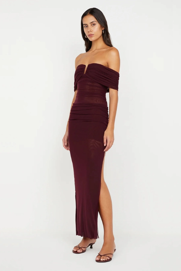 Sporty-Look Sophisticated Style Poppy Gathered Maxi Dress Plum