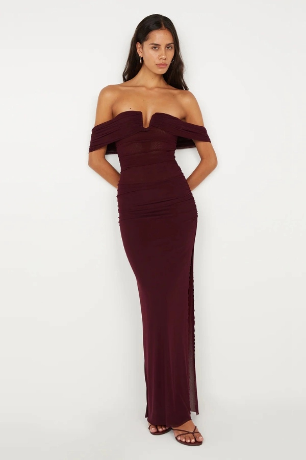 Poppy Gathered Maxi Dress Plum Dark Tones Moment Soft