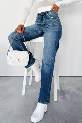 Danson Rhinestone Embellished Cello Dad Jeans (Dark) FlexibleMobilityDesign Smooth Finish