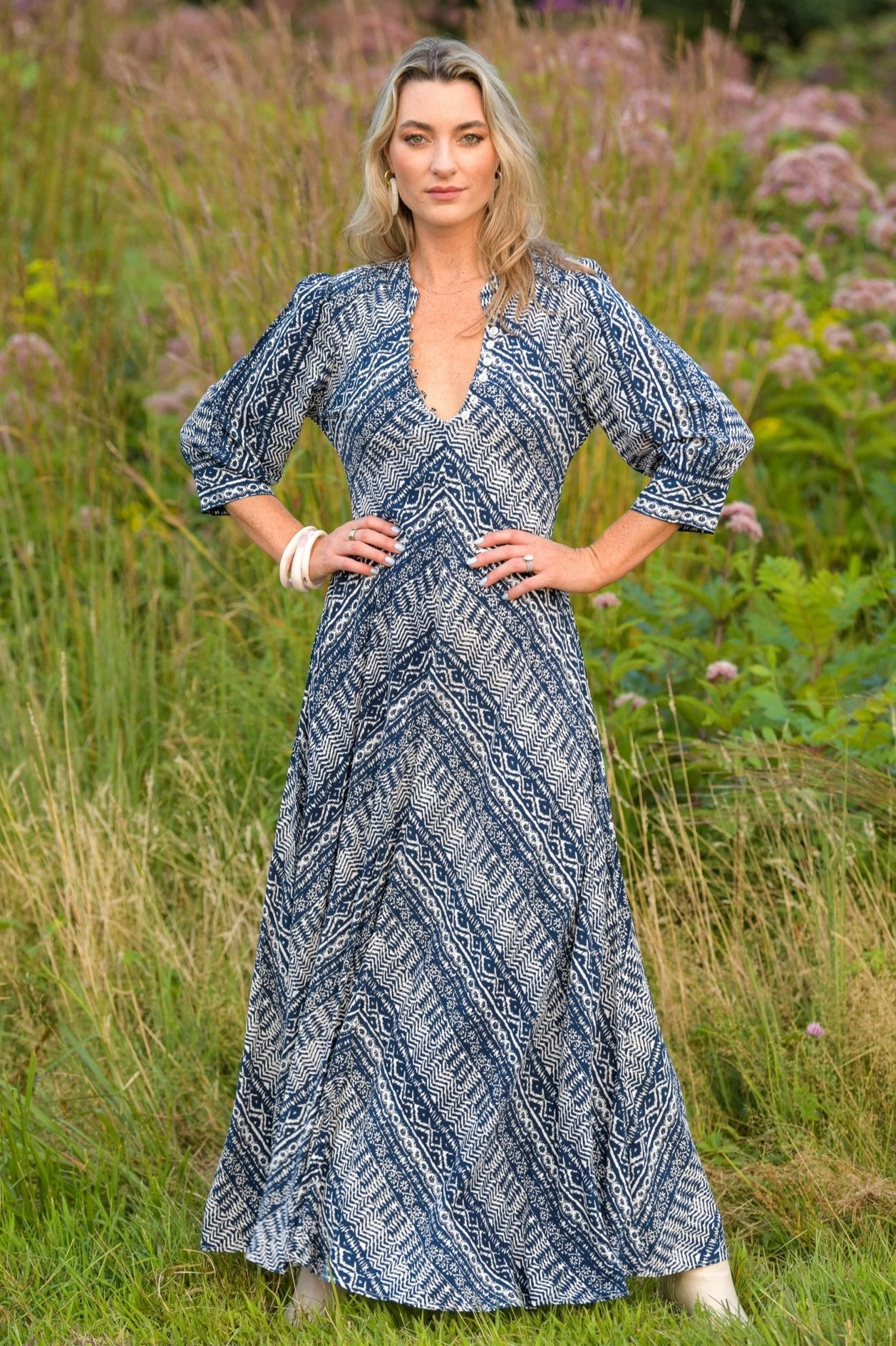 Daphne Dress / Indigo Aztec Comfortable fit-and-flare dress