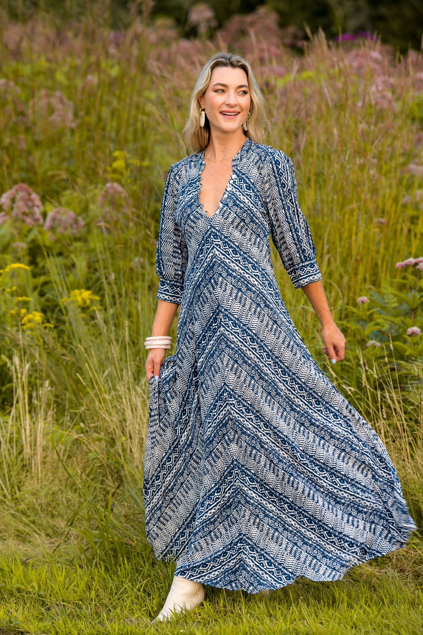 Daphne Dress / Indigo Aztec Cozy Layers