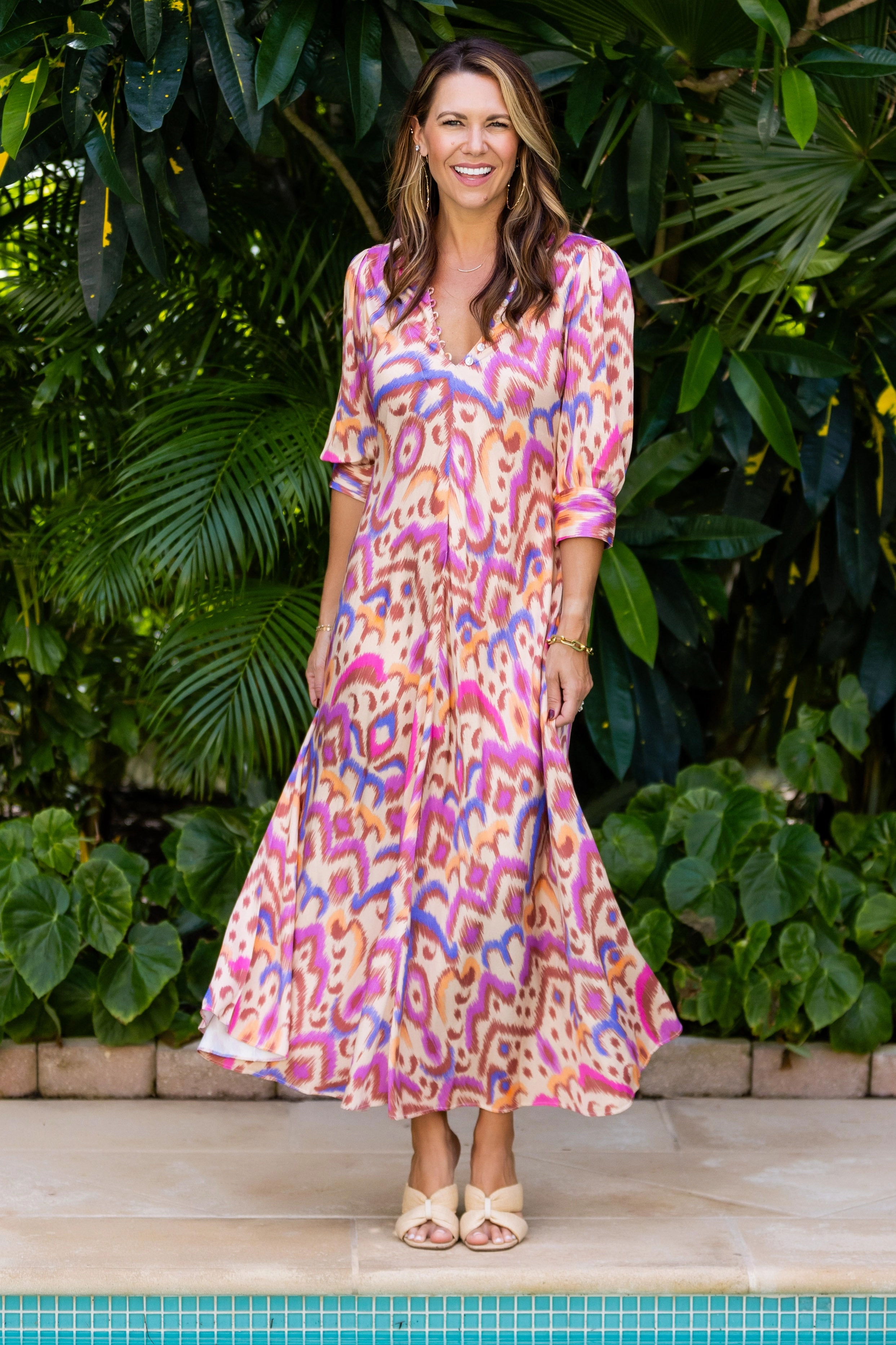 Daphne Dress / Purple Brown Ikat Breezy Fit Bold Mood