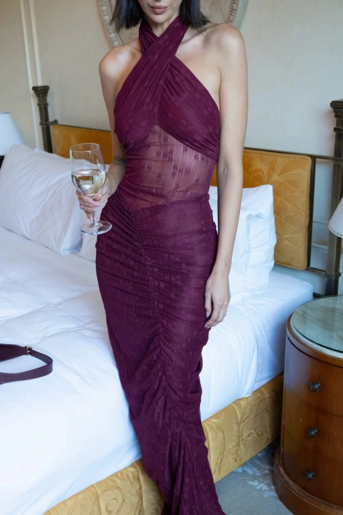 Hudson Lace Maxi Dress Sangria Gathered Skirt