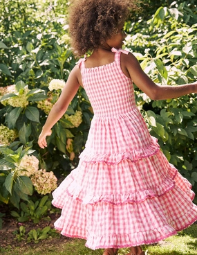 Work Flex Odette Tiered Woven Sundress-Pink Gingham Daisies