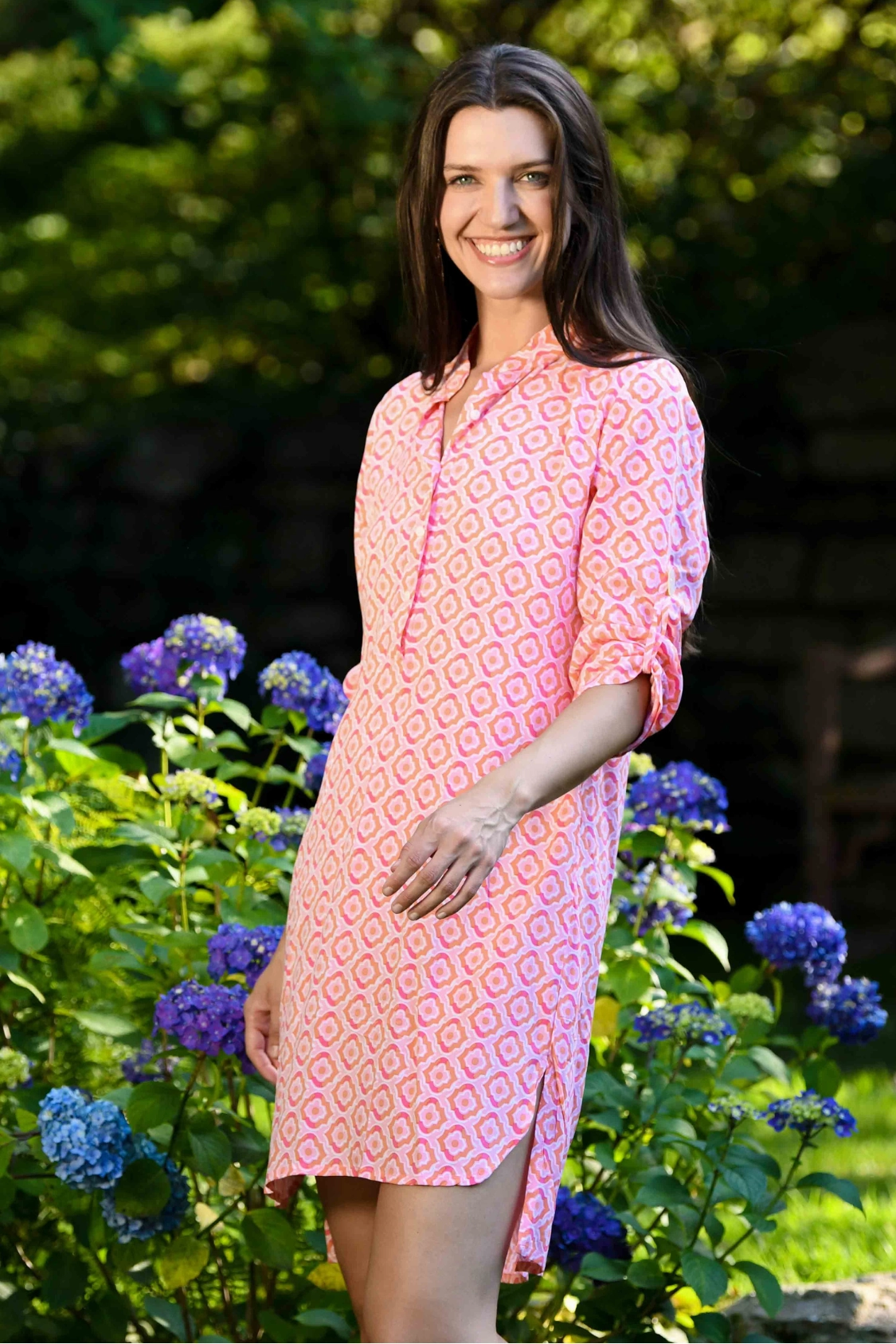 Day Tripper Dress / Orange & Pink Tiles Flattering Shape