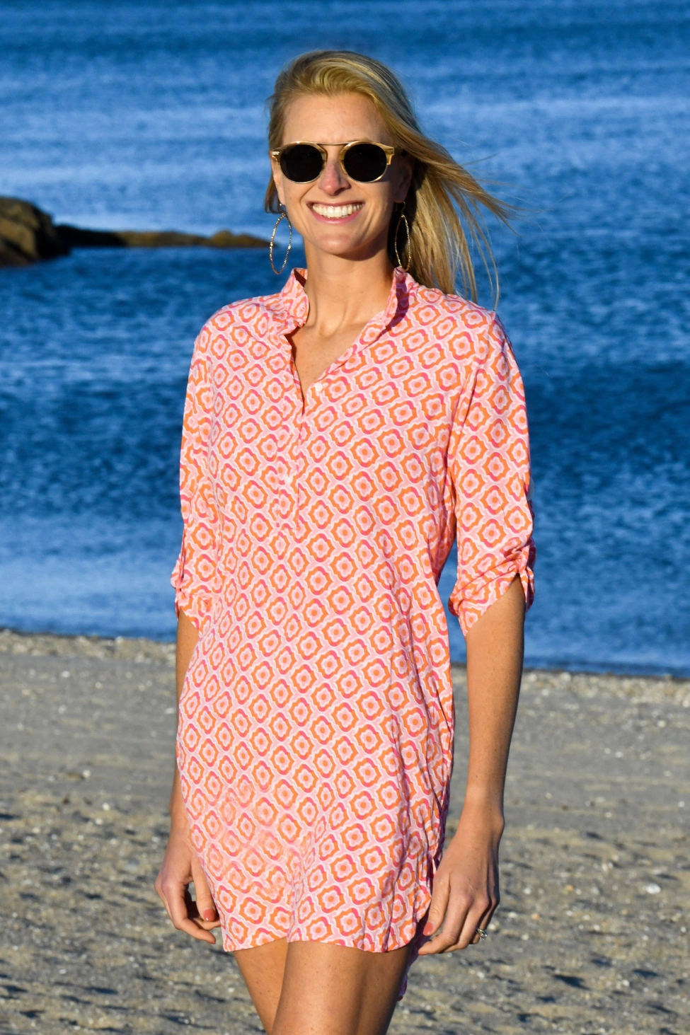 Day Tripper Dress / Orange & Pink Tiles Crisp Detail