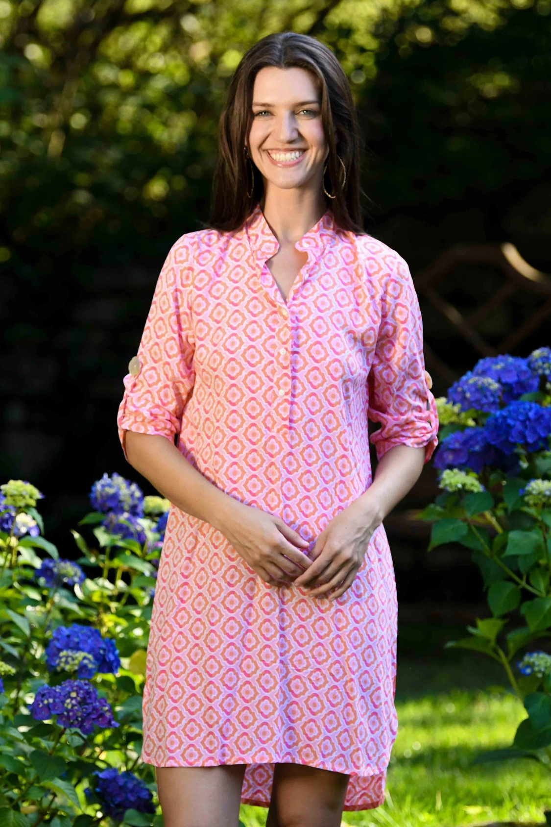 Office Ease Day Tripper Dress / Orange & Pink Tiles