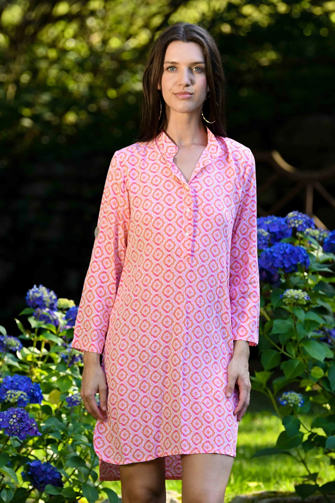 Day Tripper Dress / Orange & Pink Tiles Perfect Look Satin Grace