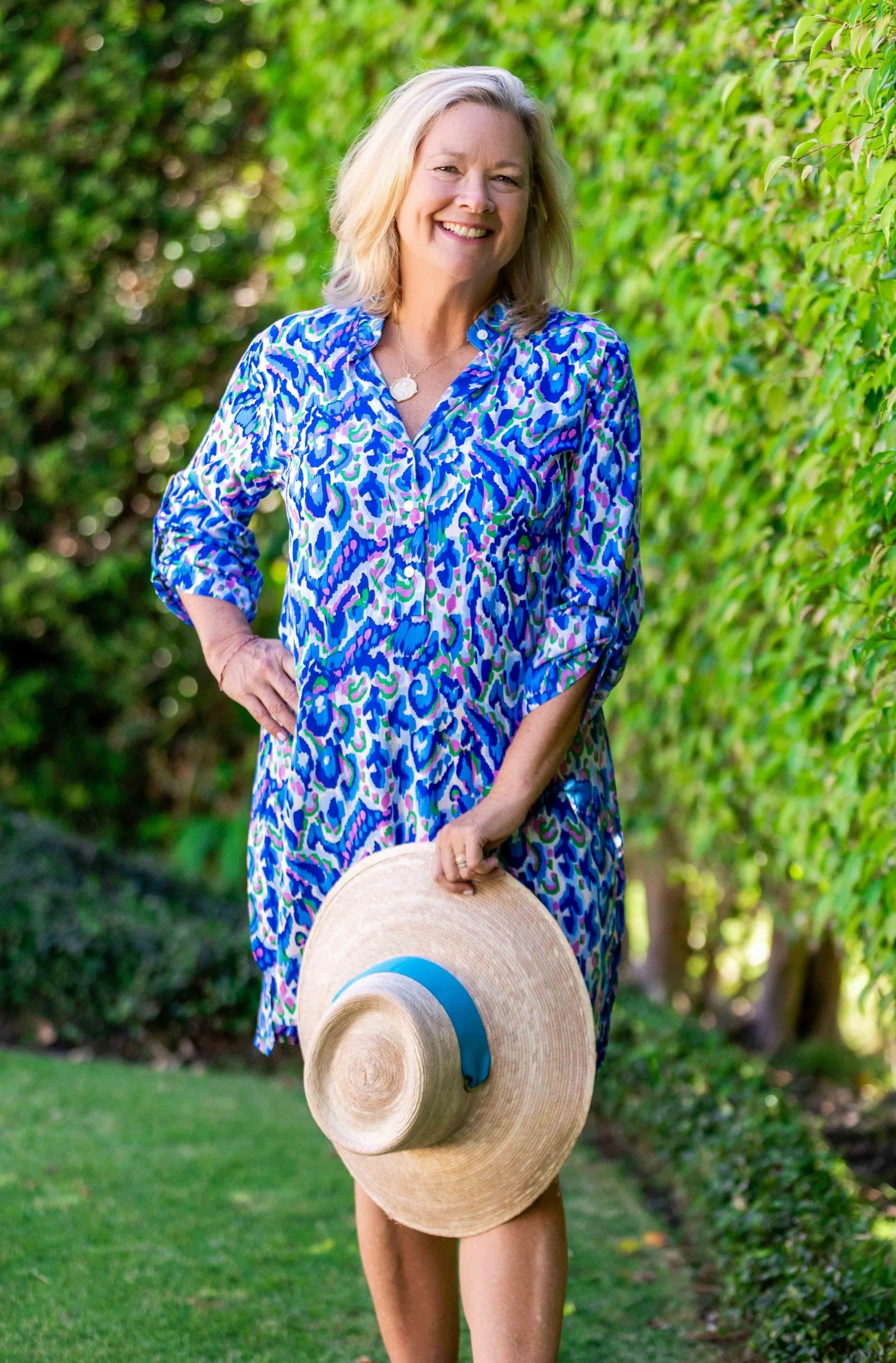 Day Tripper Dress / Pink-Cobalt Cool Shape Shine Dressy