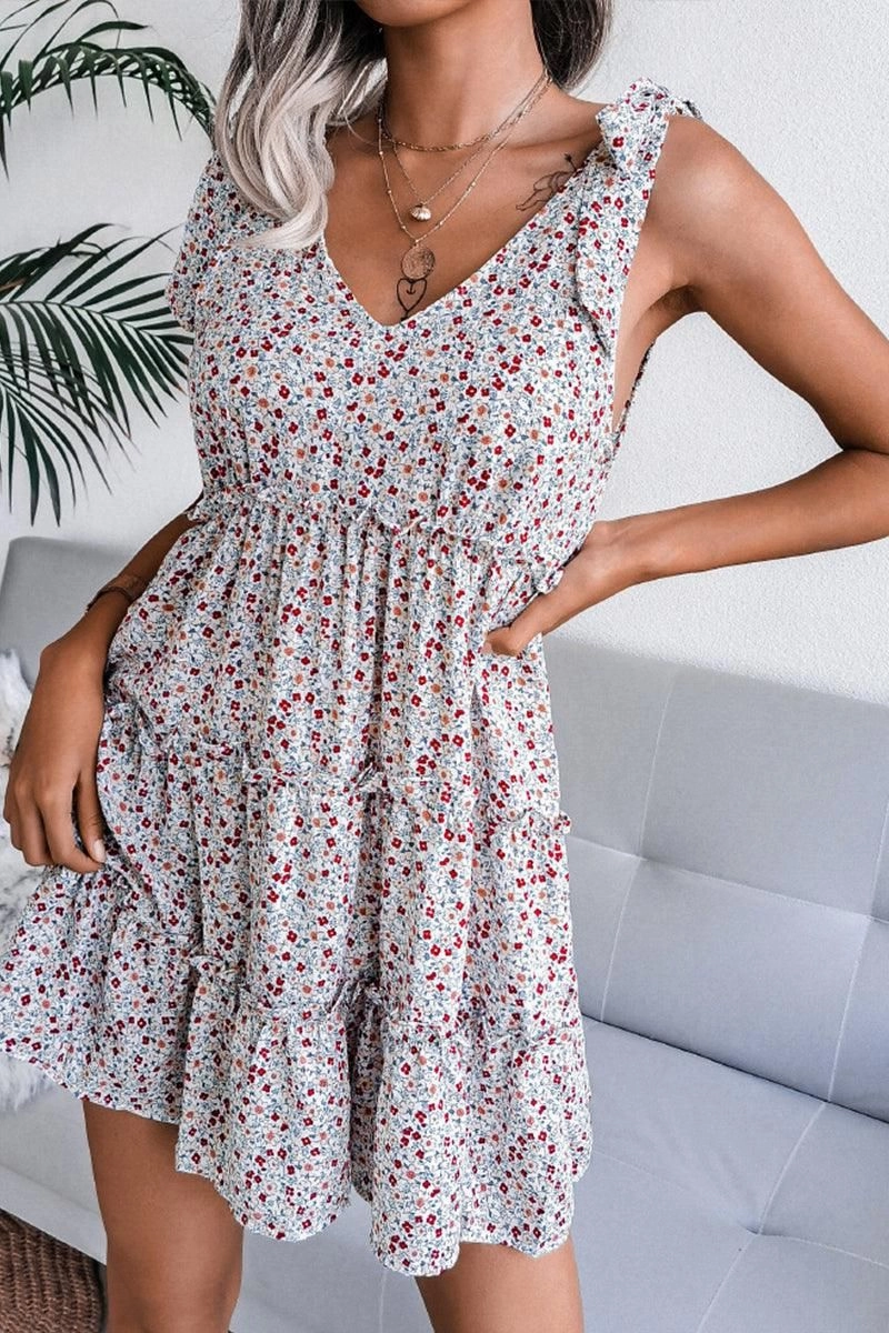 WOMEN SLEEVELESS TIED SHOULDER STRAP TIERED DRESS Light and Breezy Timeless Look