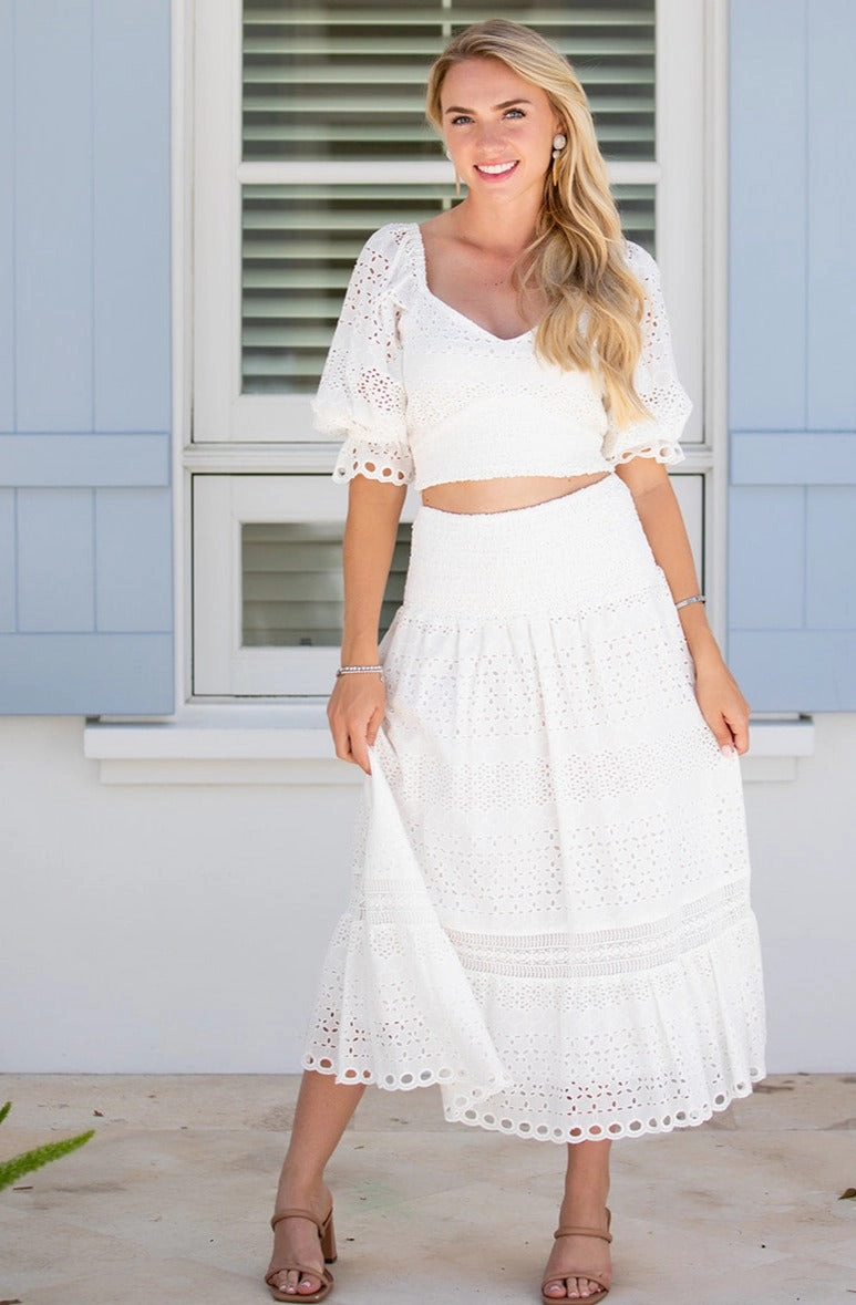 Cape Skirt / White Eyelet Tiered hem color block