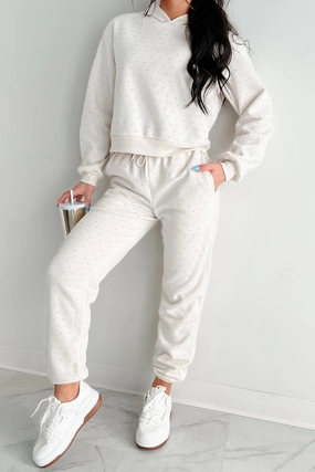 Dazzle and Dream Rhinestone Hoodie And Jogger Set (Sand) NonRestrictive Cut Relaxed Tank