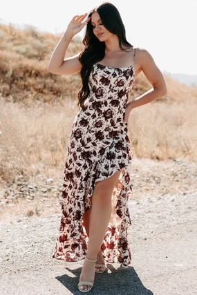 Charming Comfort Deep Desires Sleeveless Floral Maxi Dress (Cream/Burgundy)