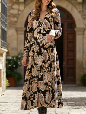 Deep V-neck long-sleeved dress with waist Japan Line